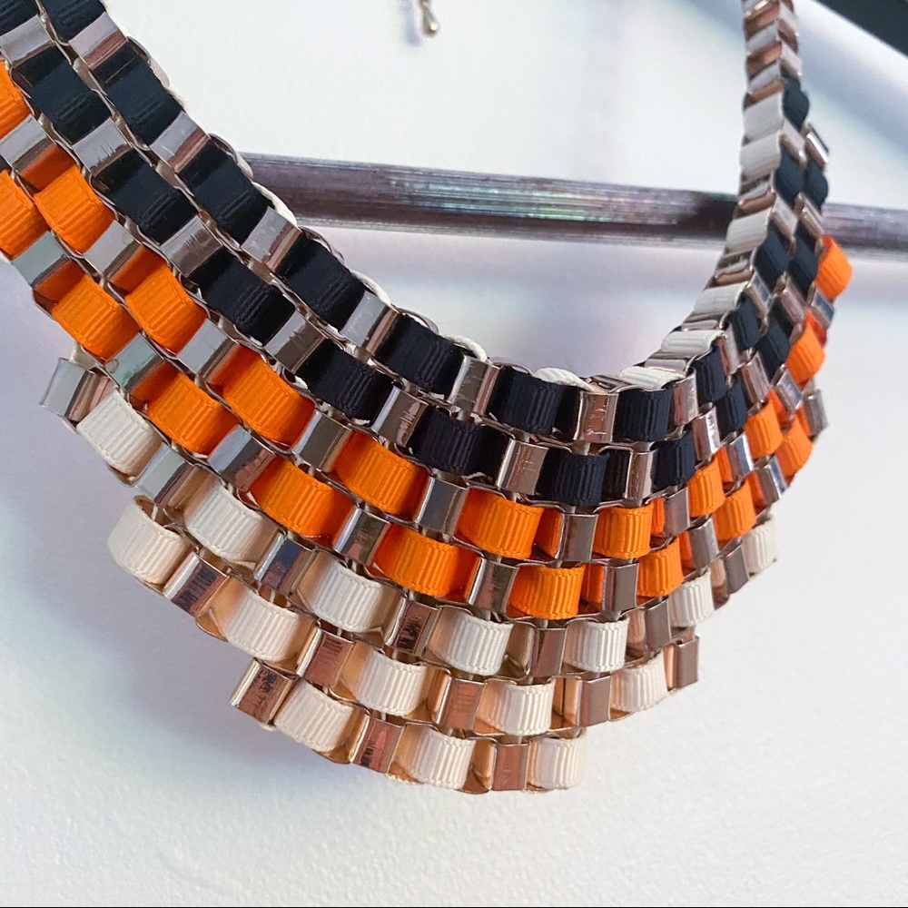 NWOT Black/Orange/Cream Ribbon Statement Necklace